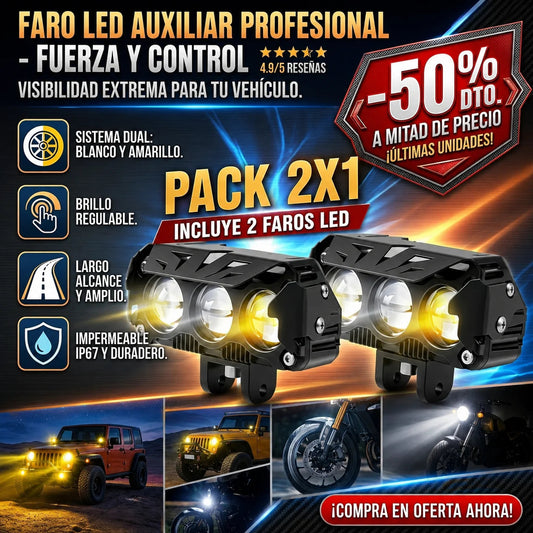 Faros LED Auxiliares de Largo Alcance — Pack 2 · Luz Blanca y Ámbar 🔦 — 1
