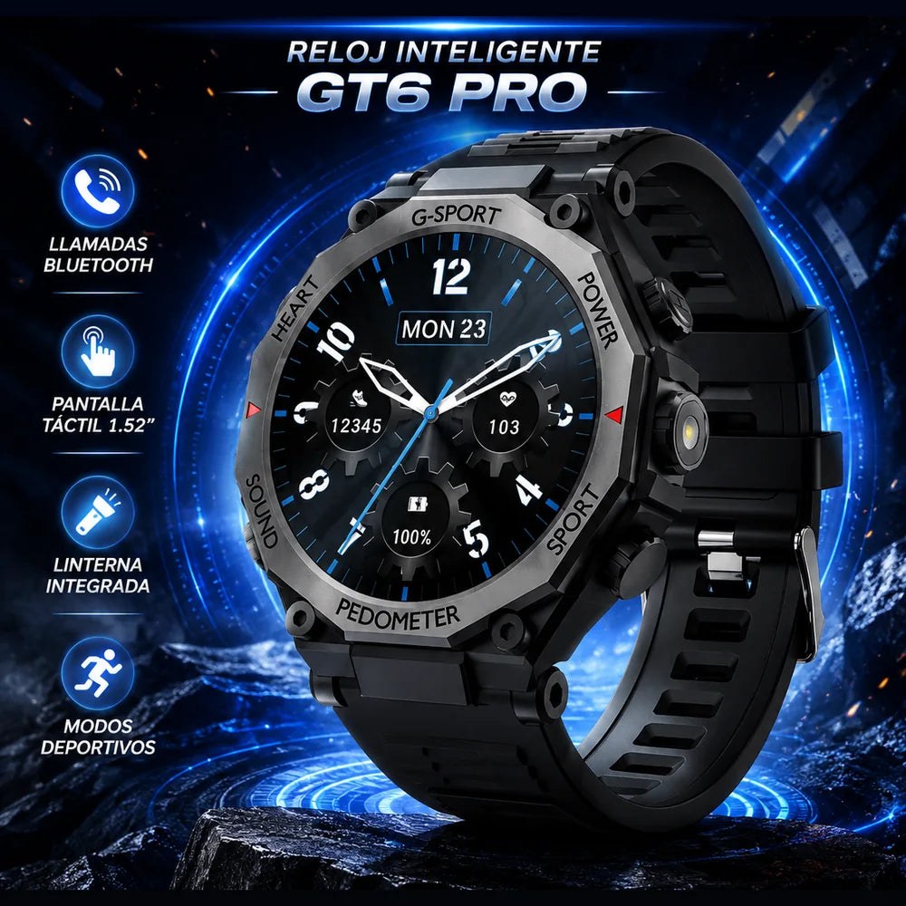 Reloj Inteligente GT6 Pro — Llamadas Bluetooth y Linterna