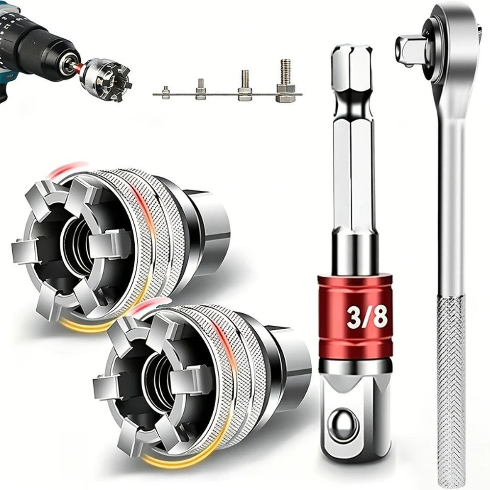 Llave Universal Multifuncional 🔧 Para Tuercas de Distintas Medidas + Ratchet y Adaptador